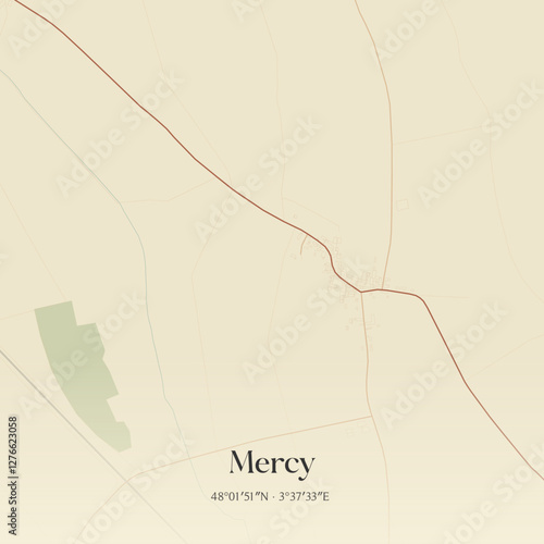 Vintage map of Mercy, France.