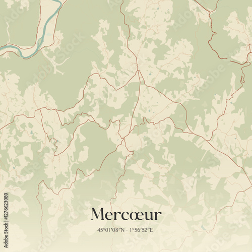 Vintage map of Mercœur, France.