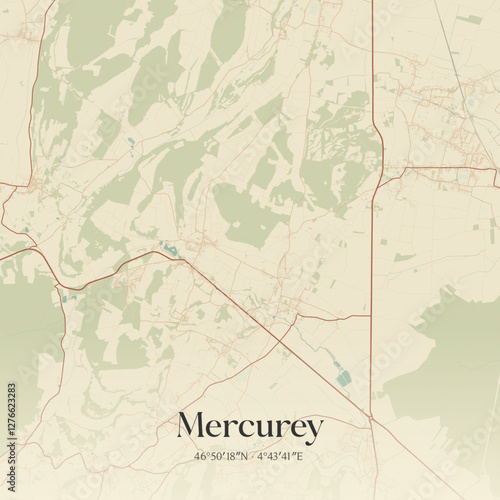 Vintage map of Mercurey, France.