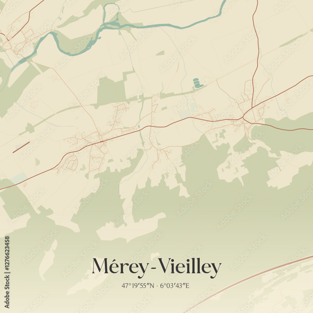 Fototapeta premium Vintage map of Mérey-Vieilley, France.