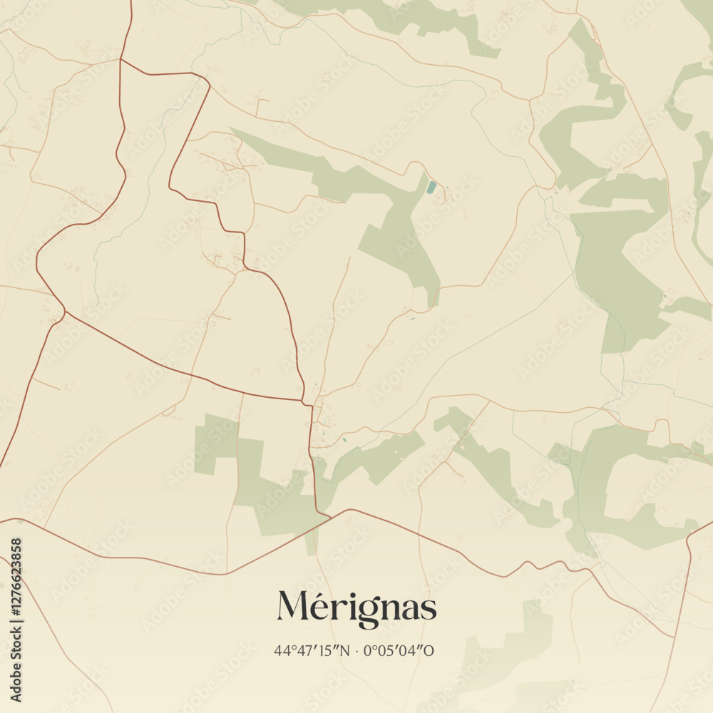 Fototapeta premium Vintage map of Mérignas, France.