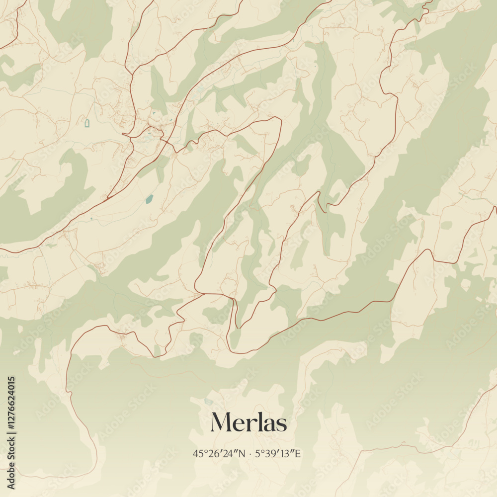 Obraz premium Vintage map of Merlas, France.