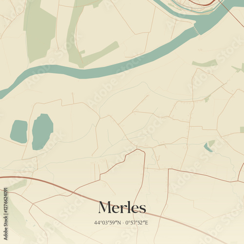 Vintage map of Merles, France.