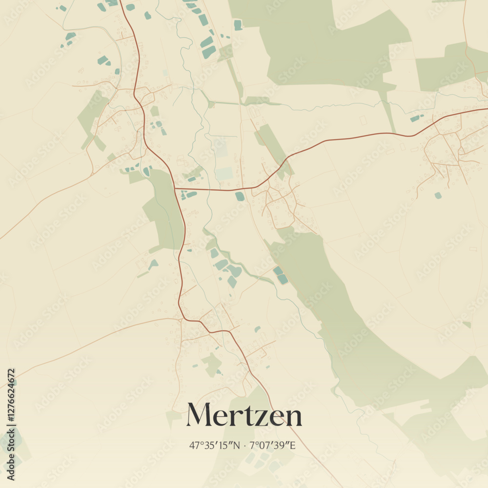 Obraz premium Vintage map of Mertzen, France.