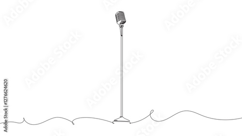  Line art illustration of a vintage style microphone eps 10