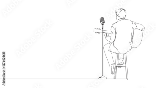Continuous line drawing of a musician playing guitar eps 10