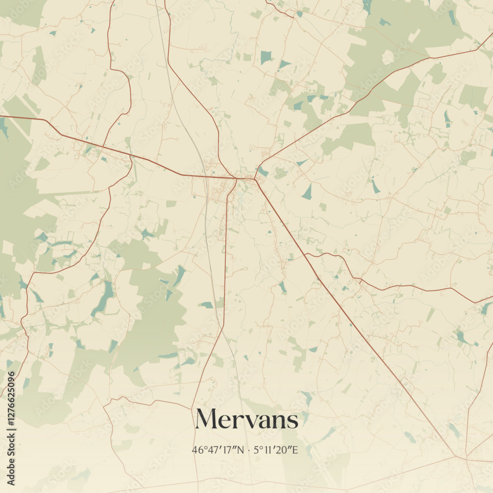 Fototapeta premium Vintage map of Mervans, France.