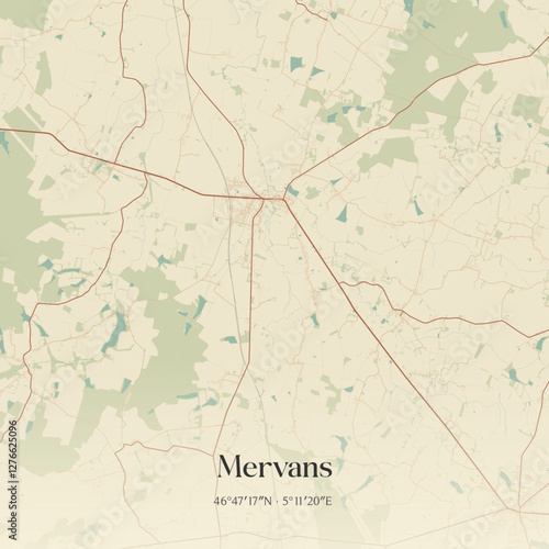 Vintage map of Mervans, France.