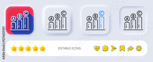 Graph line icon. Neumorphic, Flat shadow, 3d buttons. Column chart sign. Ab test diagram symbol. Line graph chart icon. Social media icons. Vector