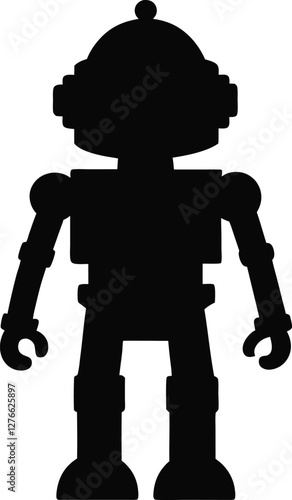 Robot toy silhouette vector illustration, futuristic mechanical character, retro robot icon, sci-fi technology design, perfect for kids, gaming, and AI themes.