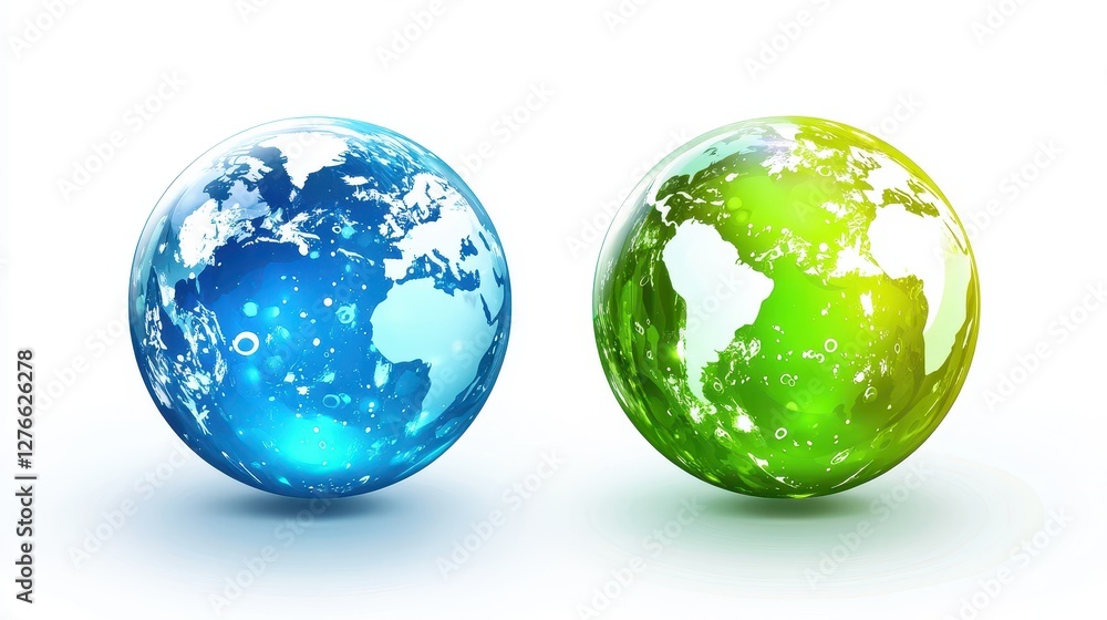 Blue and green earth globes representing different environmental themes Blue and green earth globes representing different environmental themes