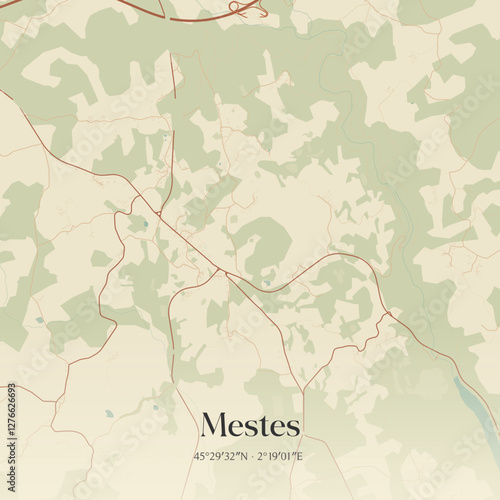 Vintage map of Mestes, France.