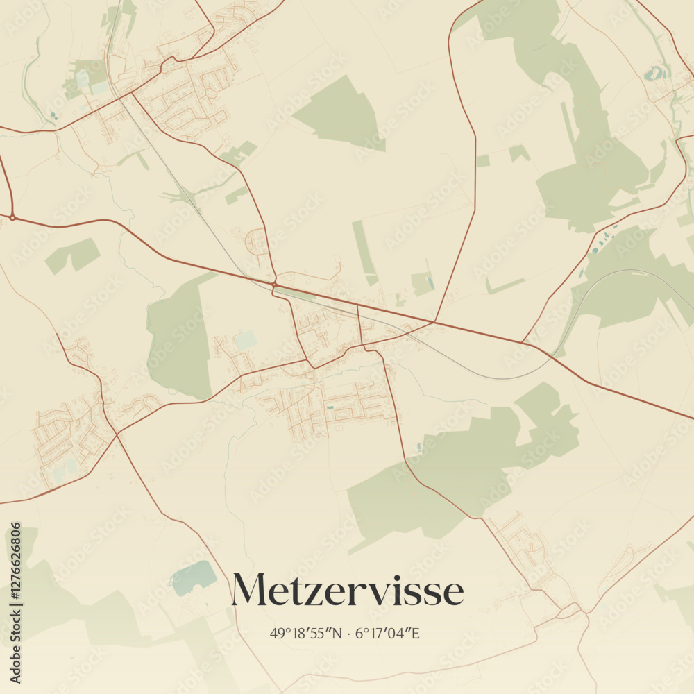 Fototapeta premium Vintage map of Metzervisse, France.