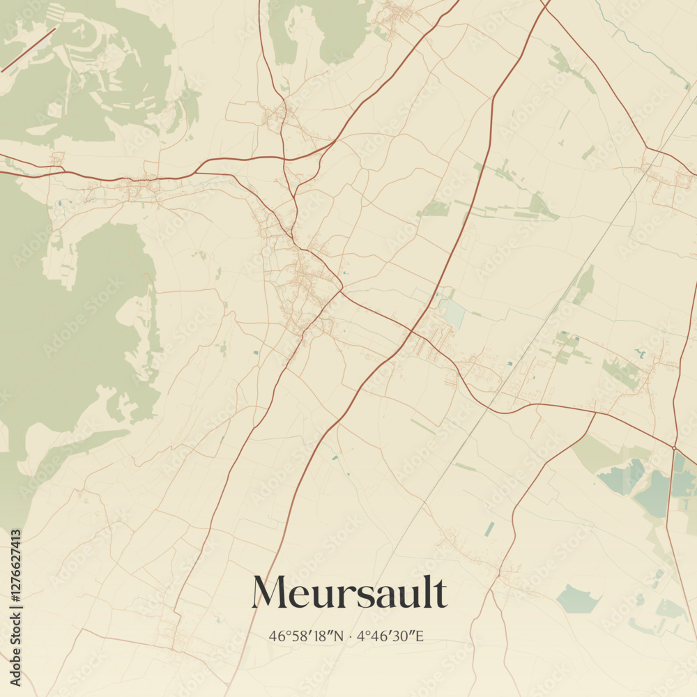 Fototapeta premium Vintage map of Meursault, France.