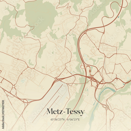 Vintage map of Metz-Tessy, France.