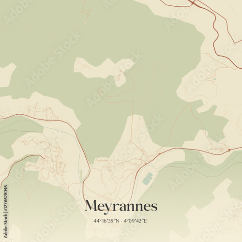 Vintage map of Meyrannes, France.