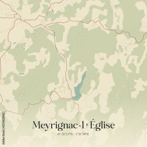 Vintage map of Meyrignac-l'Église, France.