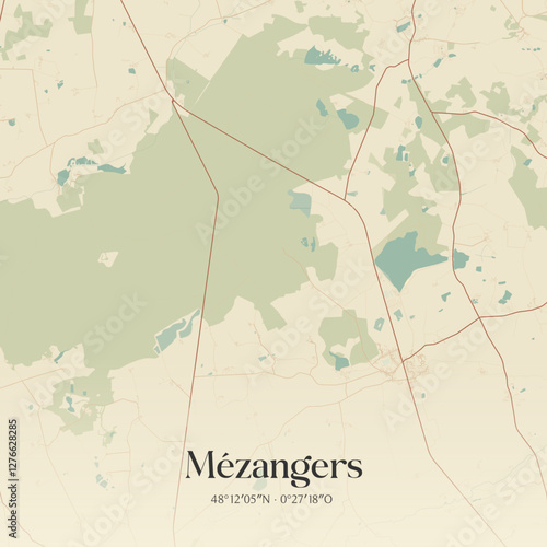 Vintage map of Mézangers, France.