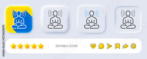 Yoga line icon. Neumorphic, Flat shadow, 3d buttons. Meditation pose sign. Relax body and mind symbol. Line yoga icon. Social media icons. Vector