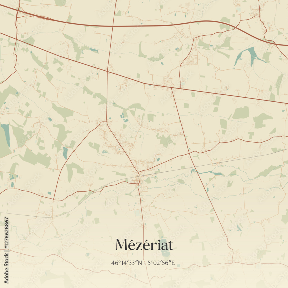Fototapeta premium Vintage map of Mézériat, France.