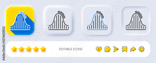 Roller coaster line icon. Neumorphic, Flat shadow, 3d buttons. Amusement park sign. Carousels symbol. Line roller coaster icon. Social media icons. Vector