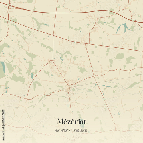Vintage map of Mézériat, France.