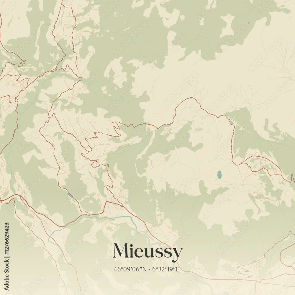 Fototapeta premium Vintage map of Mieussy, France.