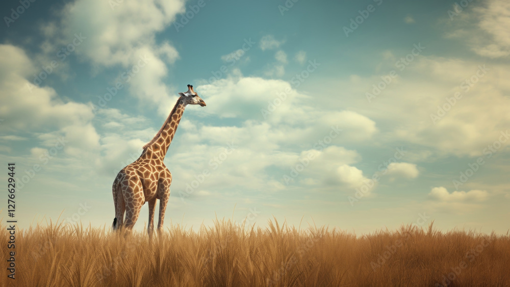 Obraz premium Giraffe field grassland wildlife.