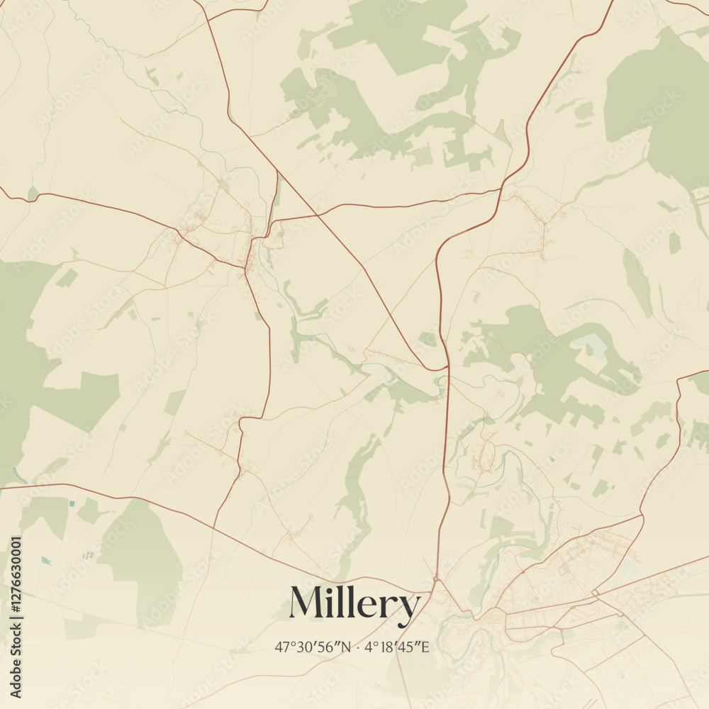 Fototapeta premium Vintage map of Millery, France.
