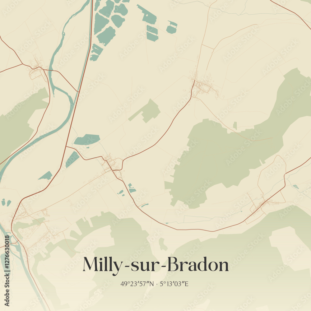Obraz premium Vintage map of Milly-sur-Bradon, France.