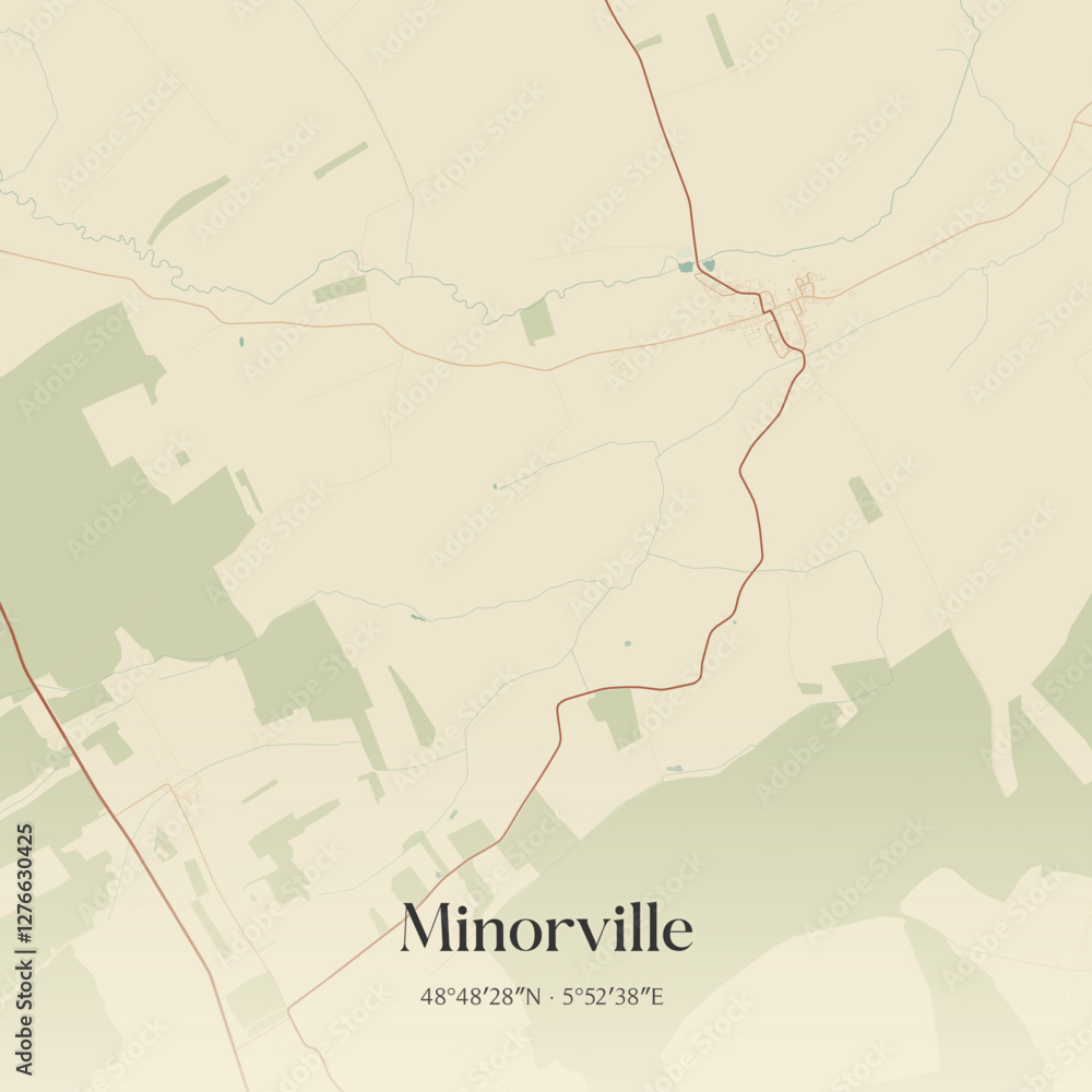 Fototapeta premium Vintage map of Minorville, France.