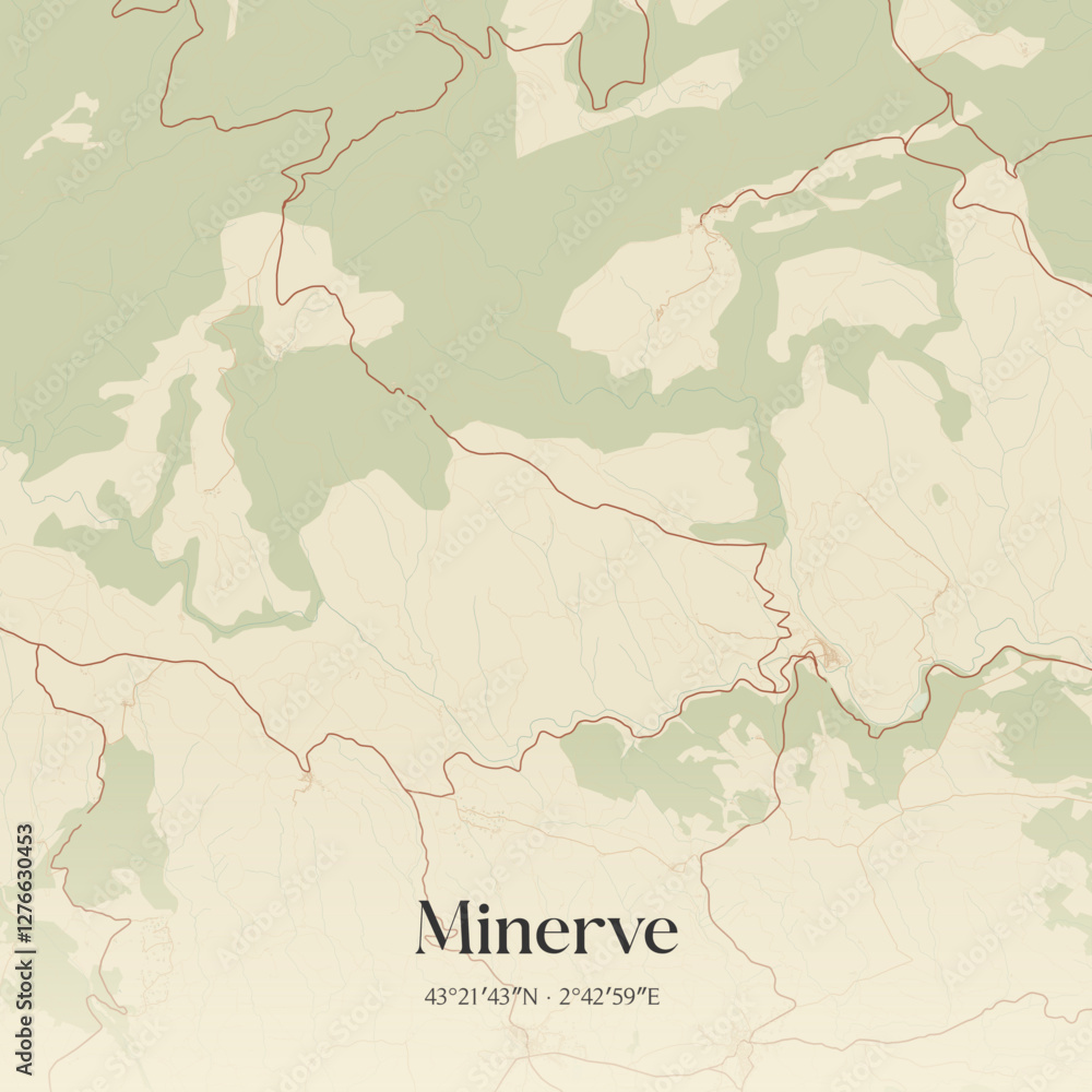 Obraz premium Vintage map of Minerve, France.