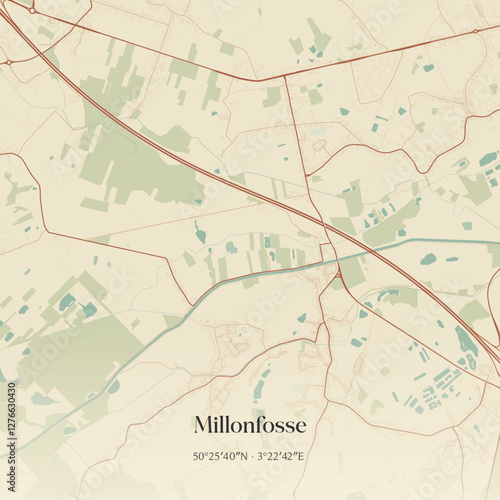 Vintage map of Millonfosse, France.
