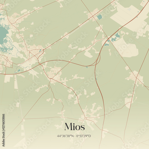 Vintage map of Mios, France.