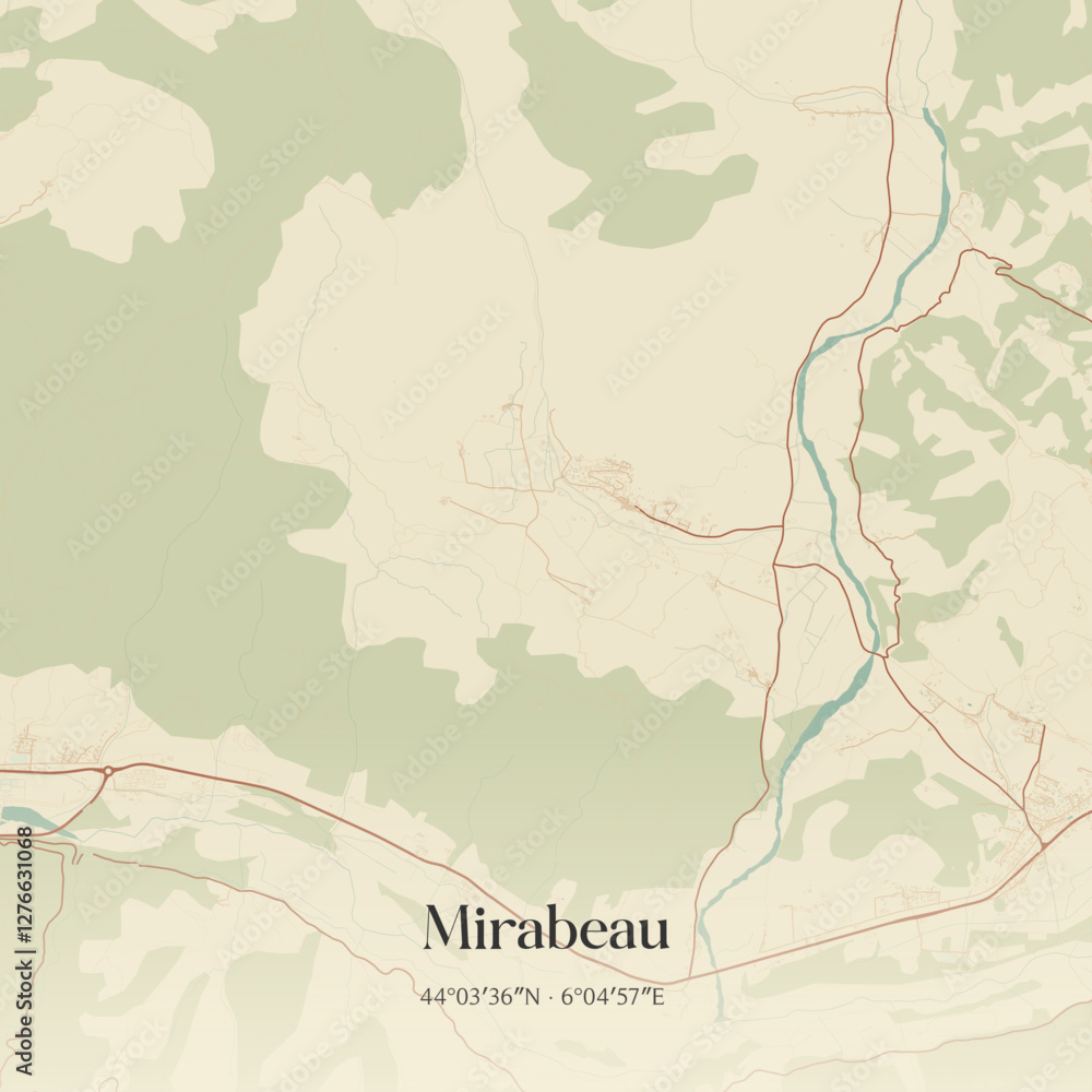 Obraz premium Vintage map of Mirabeau, France.