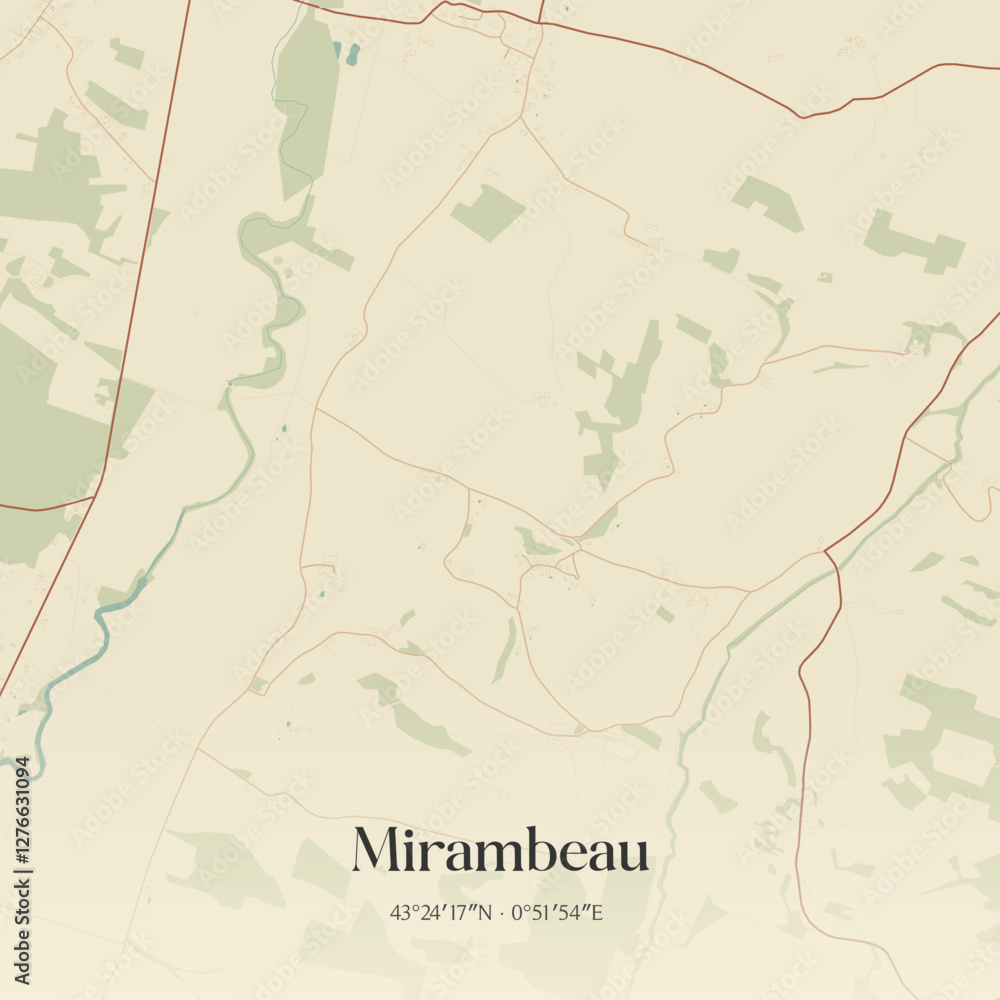 Obraz premium Vintage map of Mirambeau, France.