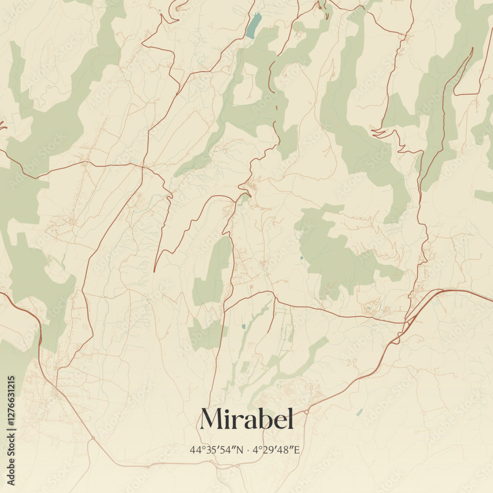 Obraz premium Vintage map of Mirabel, France.