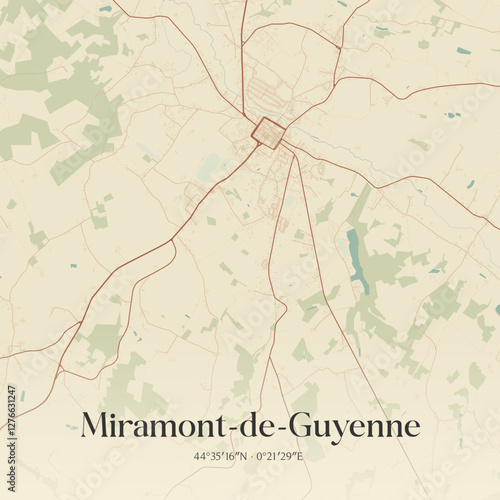 Bild auf Leinwand Vintage map of Miramont-de-Guyenne, France.