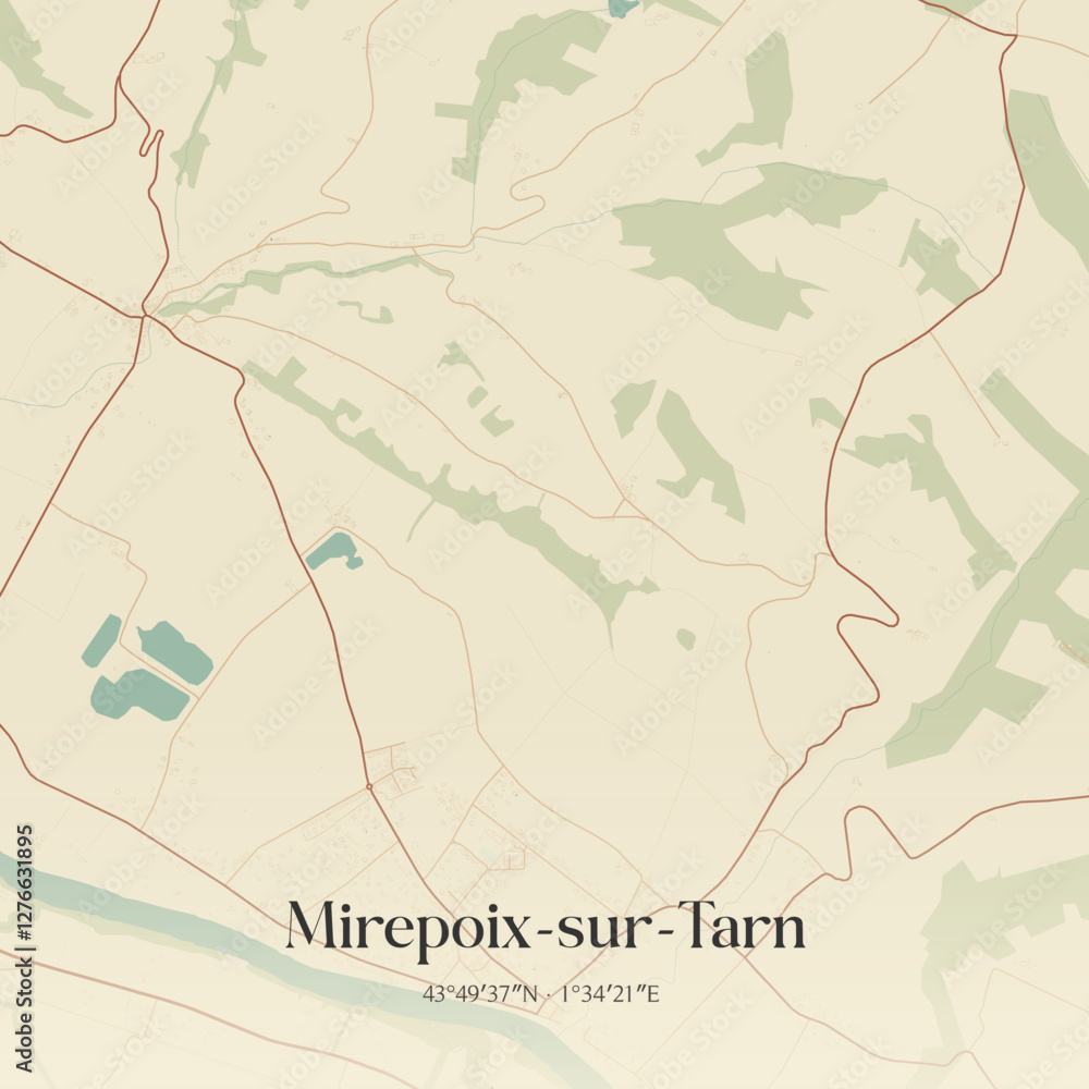 Fototapeta premium Vintage map of Mirepoix-sur-Tarn, France.