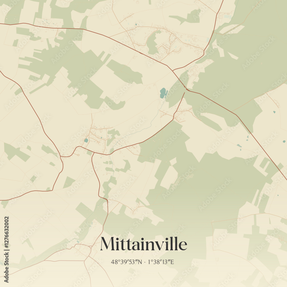 Fototapeta premium Vintage map of Mittainville, France.