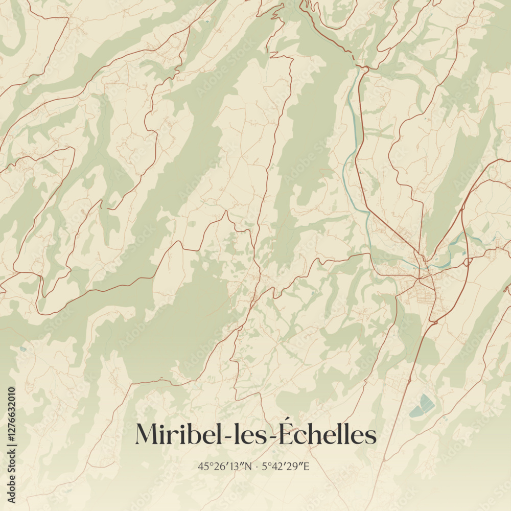 Fototapeta premium Vintage map of Miribel-les-Échelles, France.