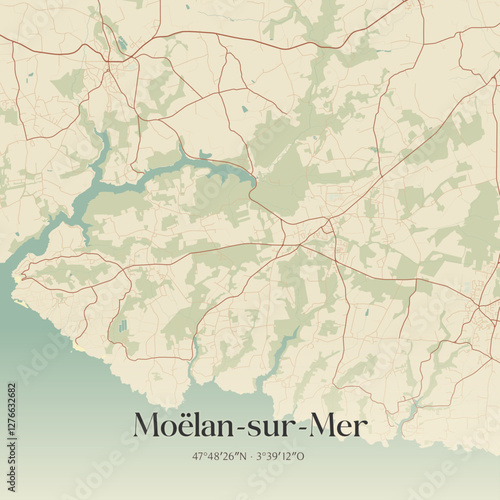 Vintage map of Moëlan-sur-Mer, France.