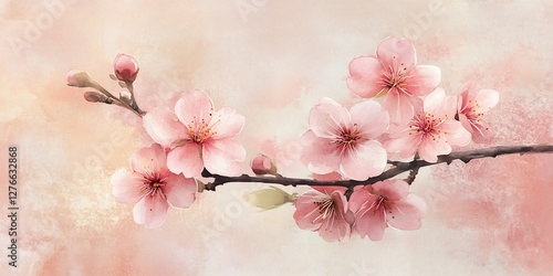 watercolor cherry blossom branch pink flowers