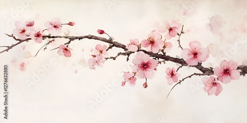 watercolor cherry blossom branch pink flowers
