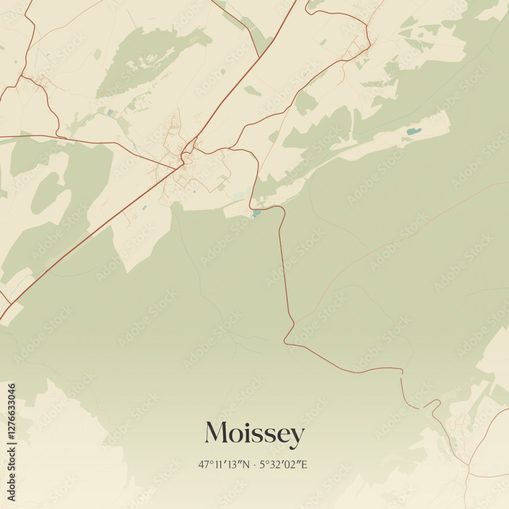 Fototapeta premium Vintage map of Moissey, France.
