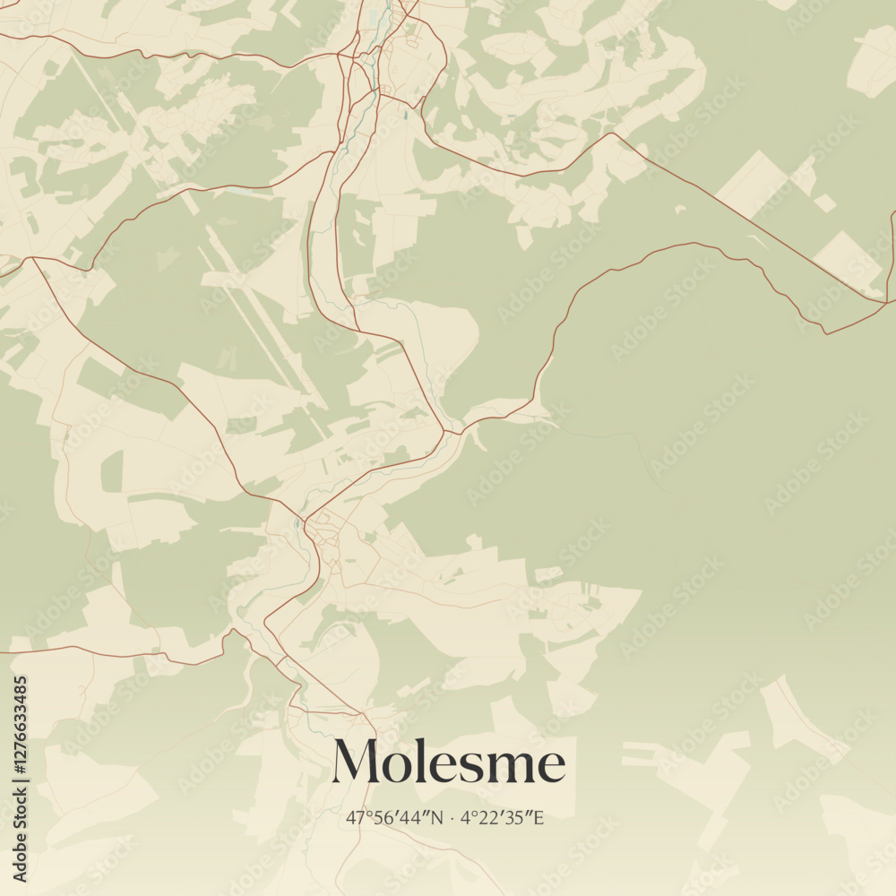 Fototapeta premium Vintage map of Molesme, France.