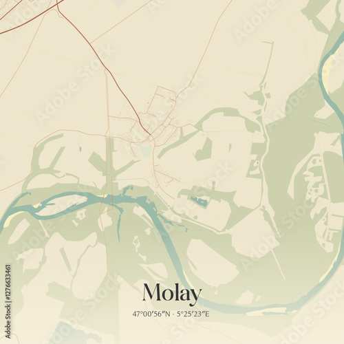 Vintage map of Molay, France.