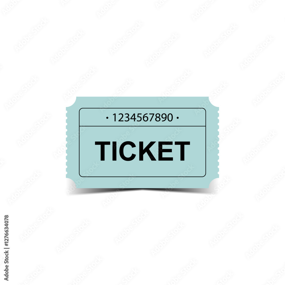 The image shows a sky blue ticket with the text ticket and a number. The ticket has rounded corners and jagged perforations on the sides. The image shows a sky blue ticket with the text ticket and a number. The ticket has rounded corners and jagged perforations on the sides.