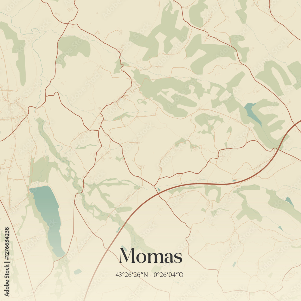 Fototapeta premium Vintage map of Momas, France.