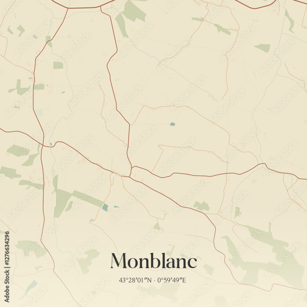 Fototapeta premium Vintage map of Monblanc, France.